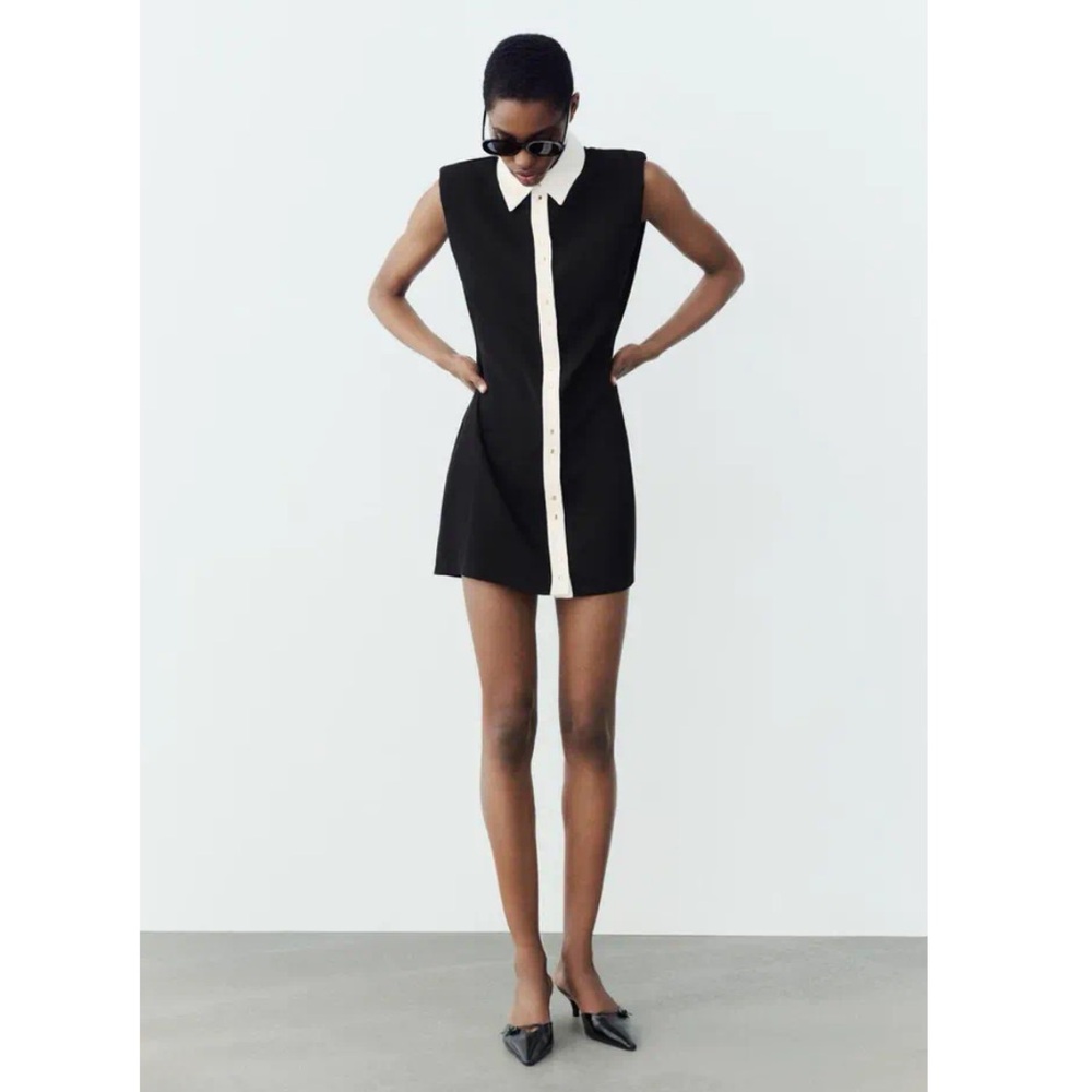 NEW ZARA Sleeveless Black and White Shoulder Pad Mini Dress Size Small